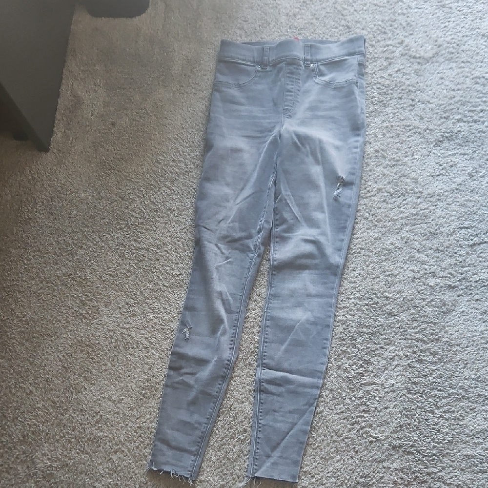 SPANX Women's Light Grey Distressed Skinny Jeans